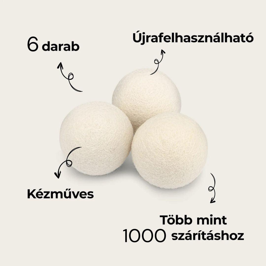 Tiszta gyapjú szárítólabdák 6 db XL