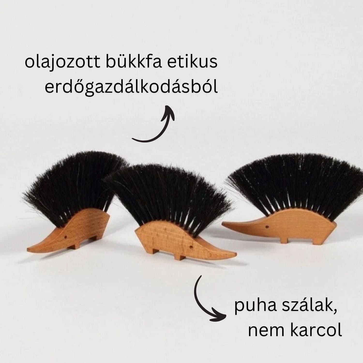Asztali morzsasöprű – bükkfa, retro öko, játékos design sün formájában