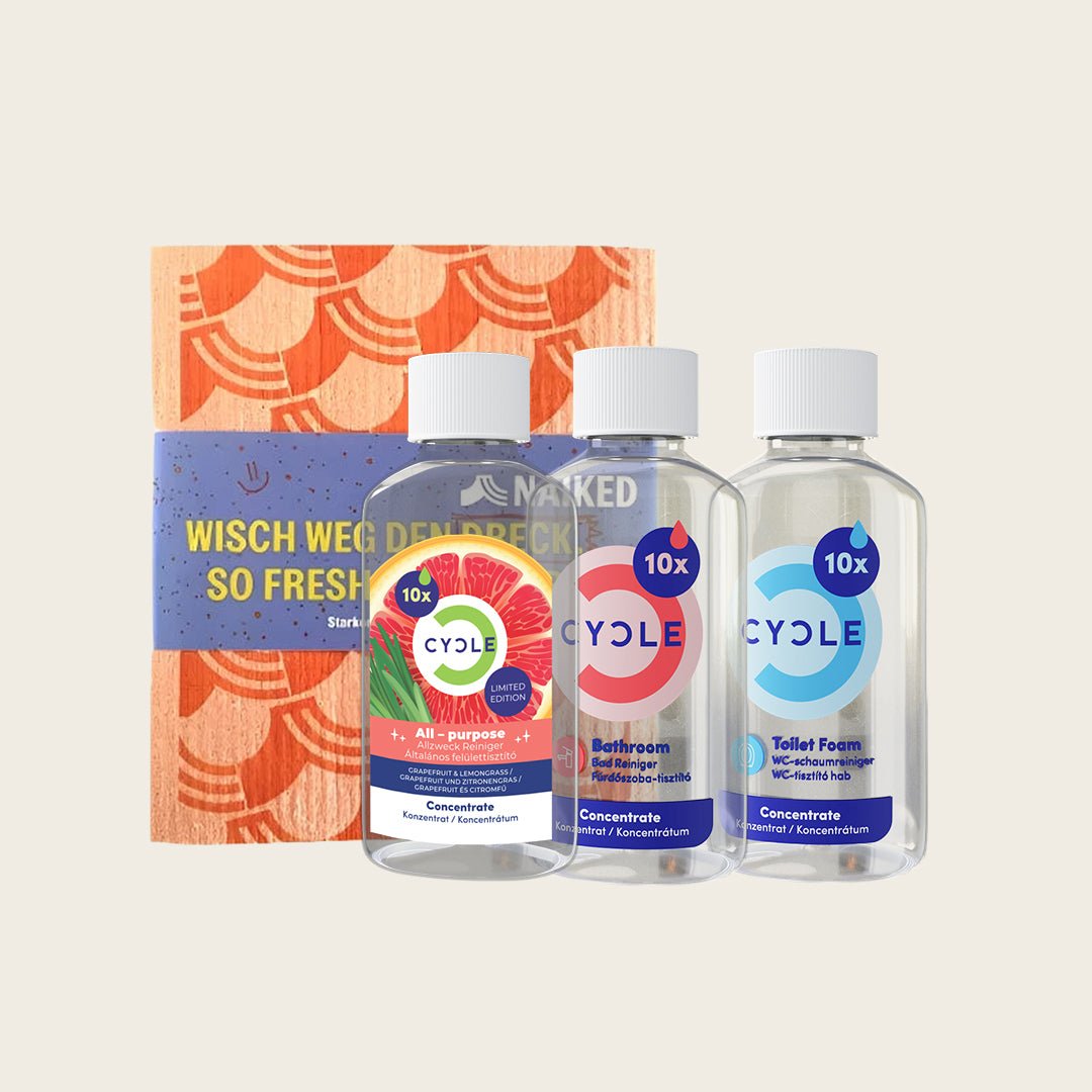 Travelling Bathroom Cleaning Kit - biodegradable, compact, natural - package