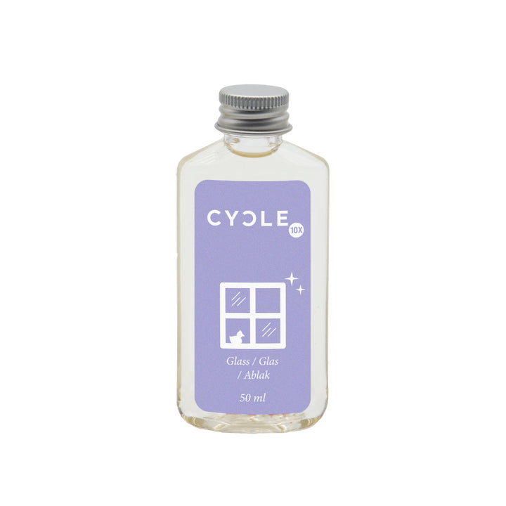 a bottle of CYCLE 10X  Glass Cleaner Concentrated Refill